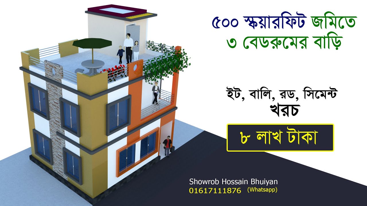 মিনি ডুপ্লেক্স - সম্পূর্ণ ড্রইং সহ বিস্তারিত - 500 Sft MINI DUPLEX