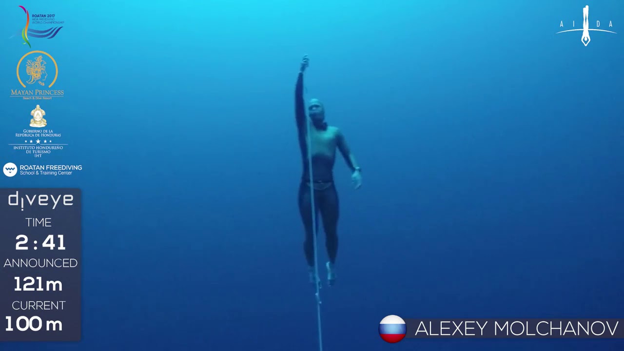 Freedive to 121m, Alexey Molchanov, AIDA WC 2017