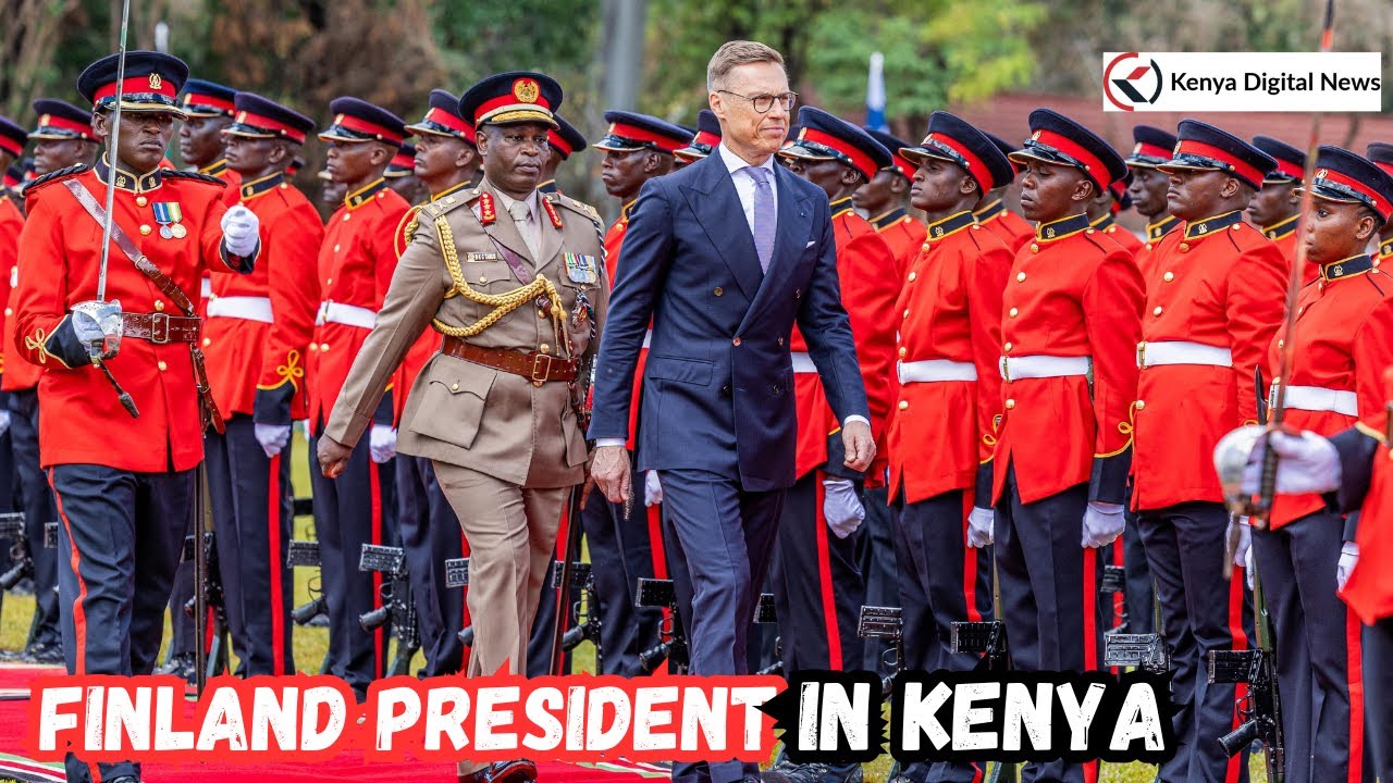 Finland President Alexander Stubb inspects a guard of honour at State House as he arrives in Kenya!!