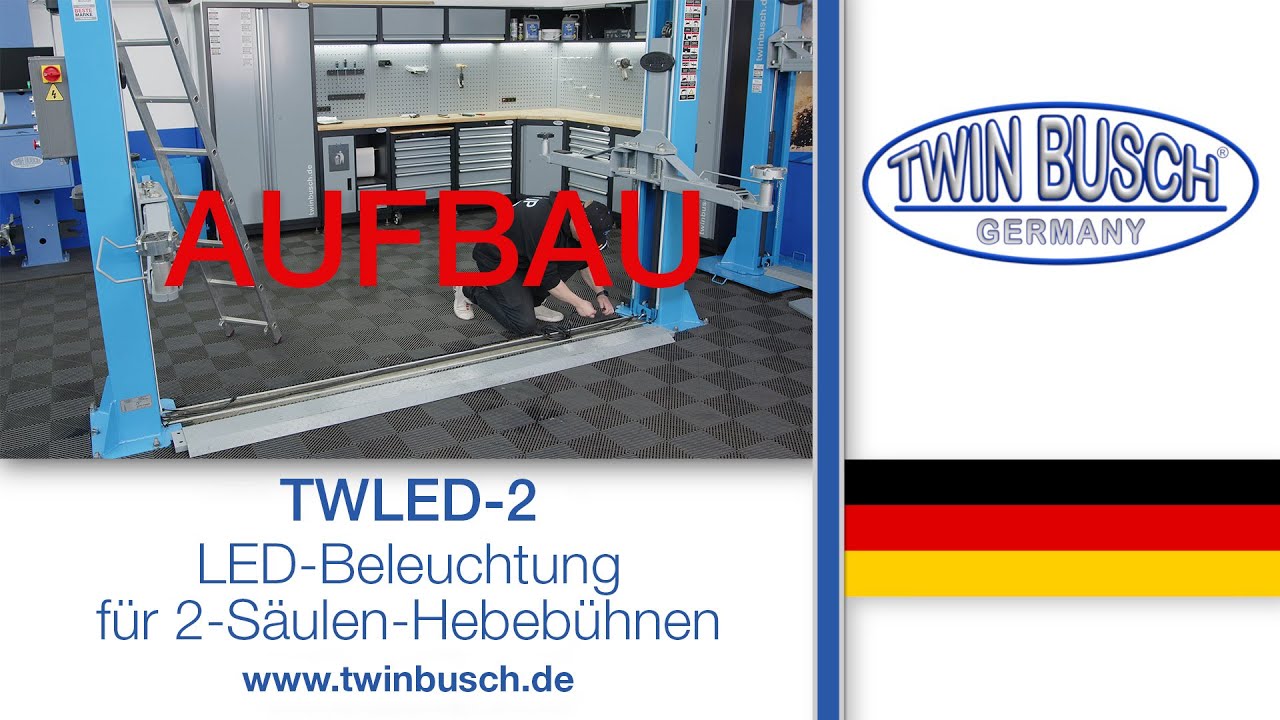 Aufbau der LED-Beleuchtung (LED-KIT) für 2-Säulen-Hebebühnen - TWLED-2 von TWIN BUSCH®