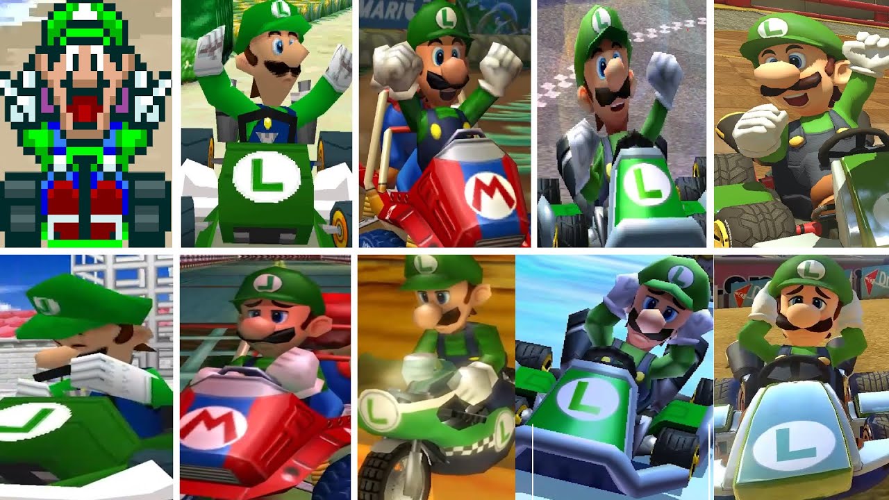 Evolution of Luigi, 1st Place And Ranked Out Animations in Mario Kart Games (1992-2024)