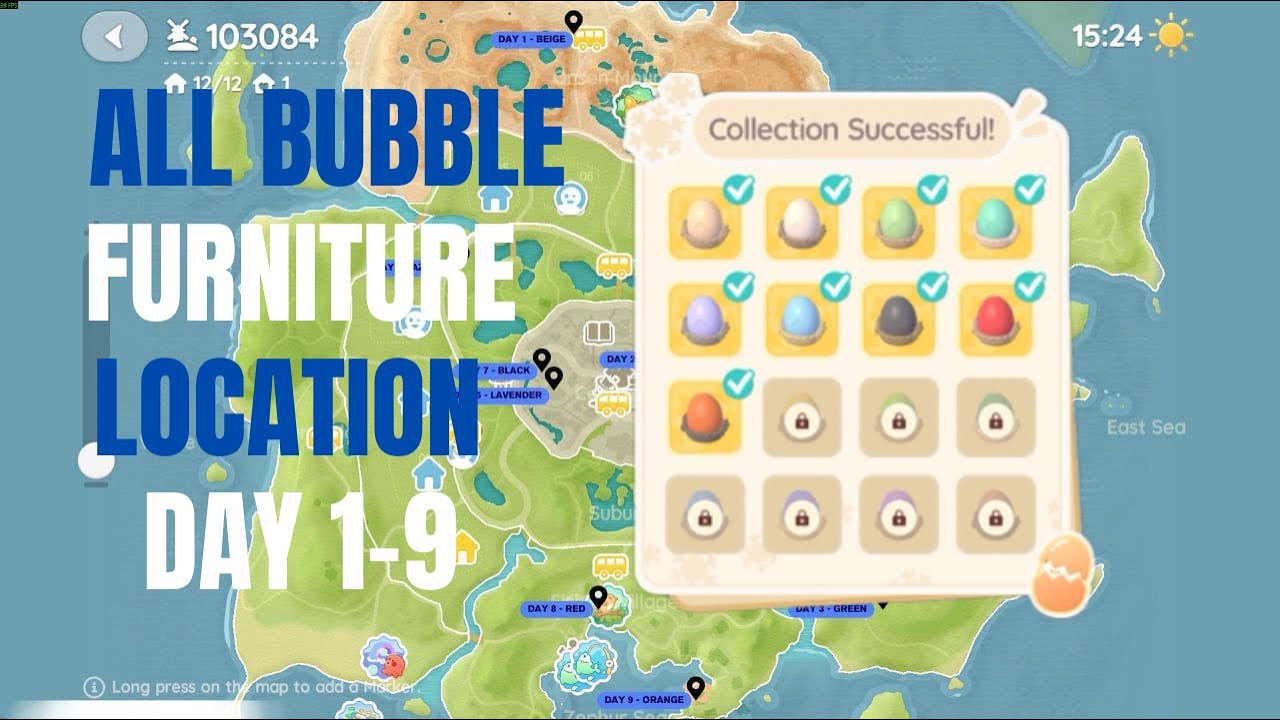 Bubble Furniture Locations (Day 1–9) | Onsen Egg Promise Treasure Hunt | Heartopia
