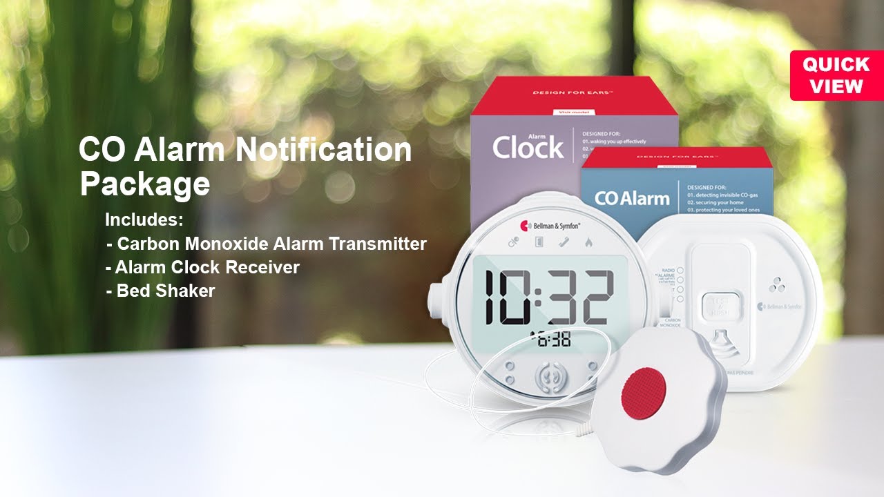 CO Alarm Notification Package - Quick View | incl. CO Alarm TX, Alarm Clock RX, Bed Shaker