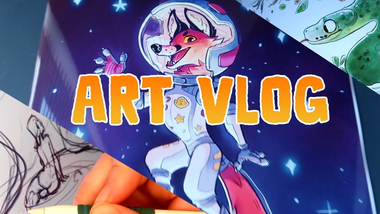 ART VLOG • Space Fox, more unfinished art + QnA ( vlog / speed paint)