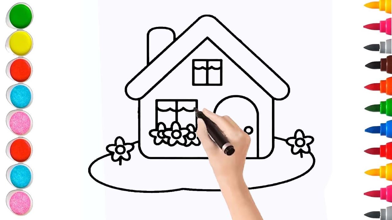 Simple house drawing for kids step by step ///