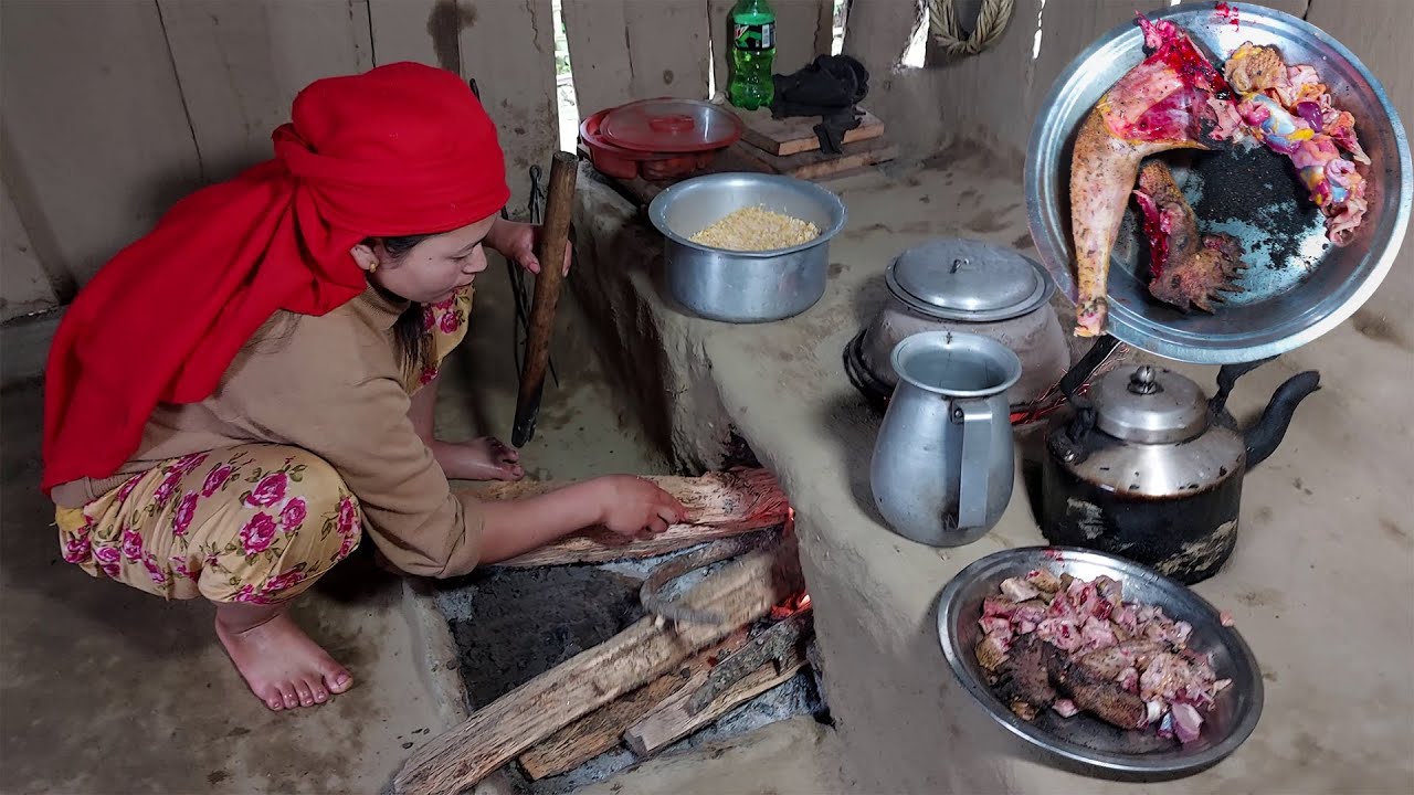 Chicken Recipe & Rice Cooking in village kitchen कुखुराको मासु र भात पकाएर खाको Village life vlog