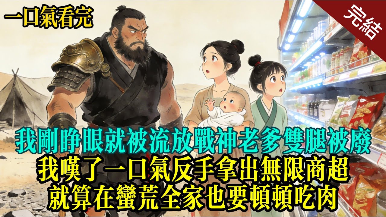 【完結】我剛睁眼就被流放，战神老爹雙腿被废，我叹了一口氣，反手拿出無限商超。就算在蛮荒全家也要頓頓吃肉！#爽文#大女主#一口气看完#萌娃 #温馨 #爆笑#小说#治愈 #穿越