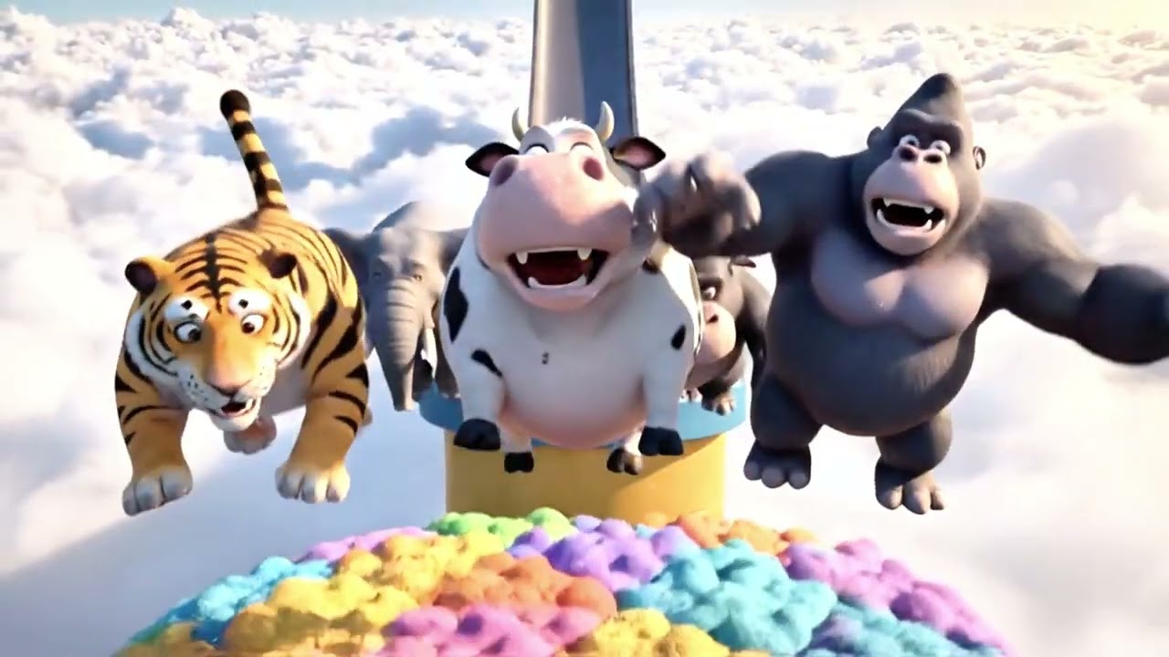 Long Slide Game With Cow Elephant Gorilla Hippopotamus Tiger - 3d Animal Game - Funny 3d Animals