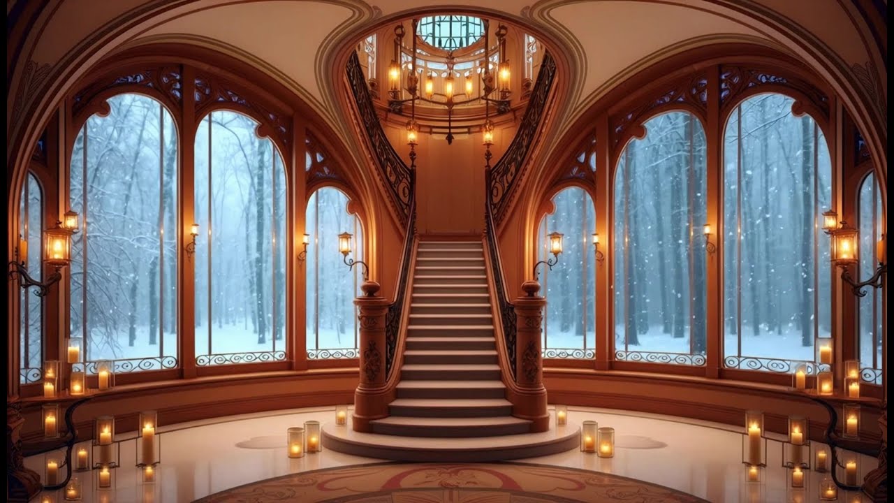 Cozy Winter Night Ambience: Grand Staircase by Candlelight