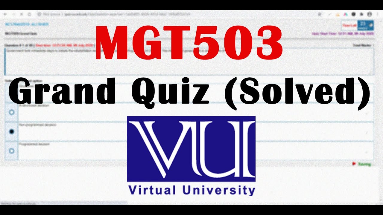 HELP FOR 2022 MGT503 Grand Quiz Solved | Principles of Management  | Virtual University
