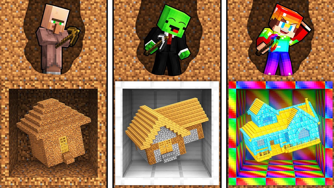 Mikey vs JJ vs Villager House Mine Battle in Minecraft (Maizen)