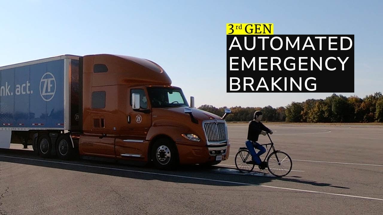 ZF's latest OnGuardMAX autonomous braking versus mock Prius and cyclist