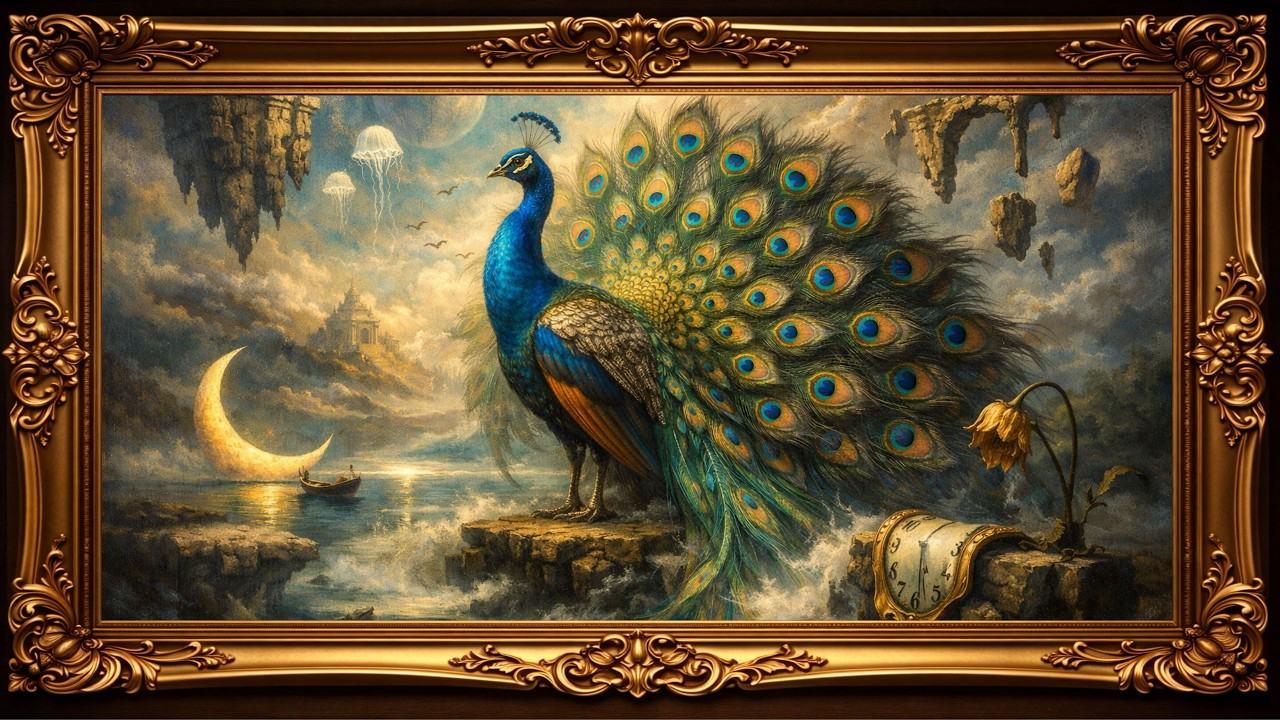 Majestic Peacock Oil Painting in 4K | Elegant Frame TV Art for Luxury Interiors