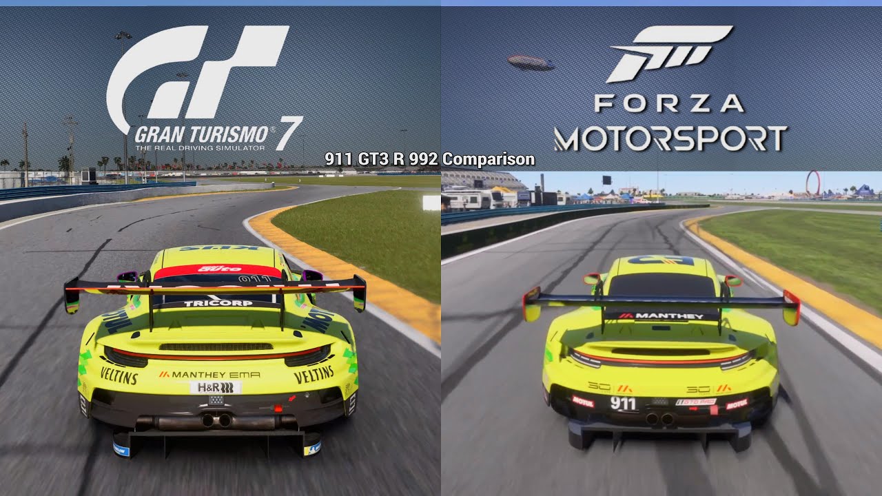 GT7 Vs FM8 Comparison Side by side - Porsche 911 GT3 R (992) - Sounds & Graphics