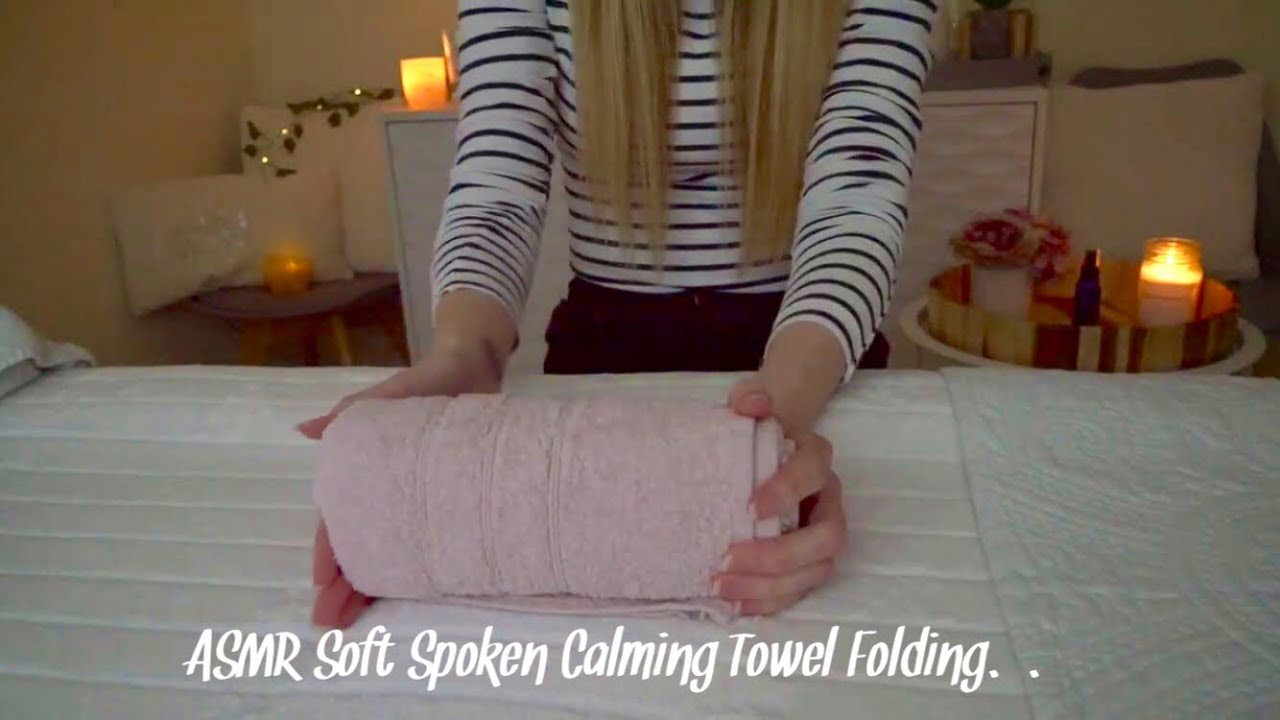 ASMR Soft Spoken Calming Towel folding | Towel sounds, Spraying, Nail Scratching.