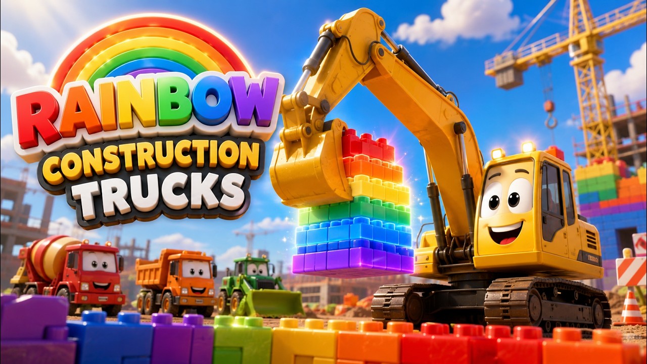 Rainbow Construction Trucks! 🚜 Colorful Building Song for Kids