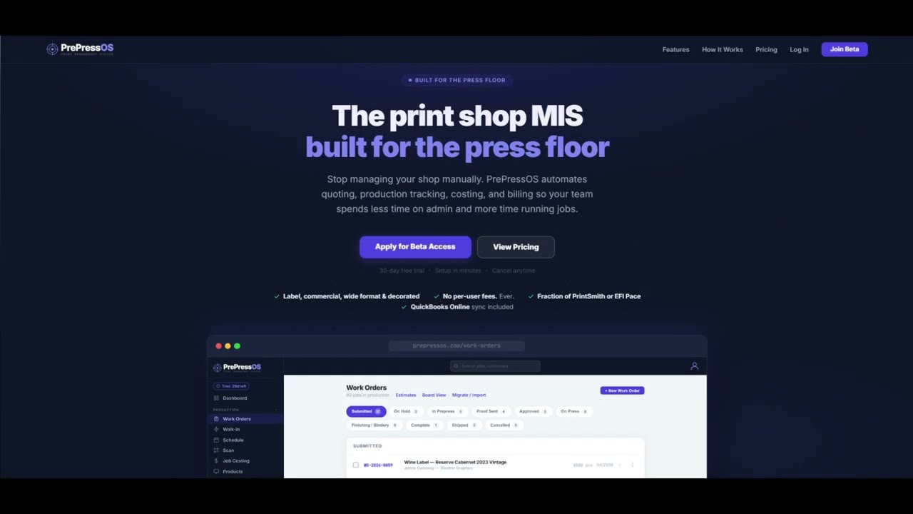 PrePressOS Demo &mdash; Print Shop Management Software (PrintSmith Alternative)