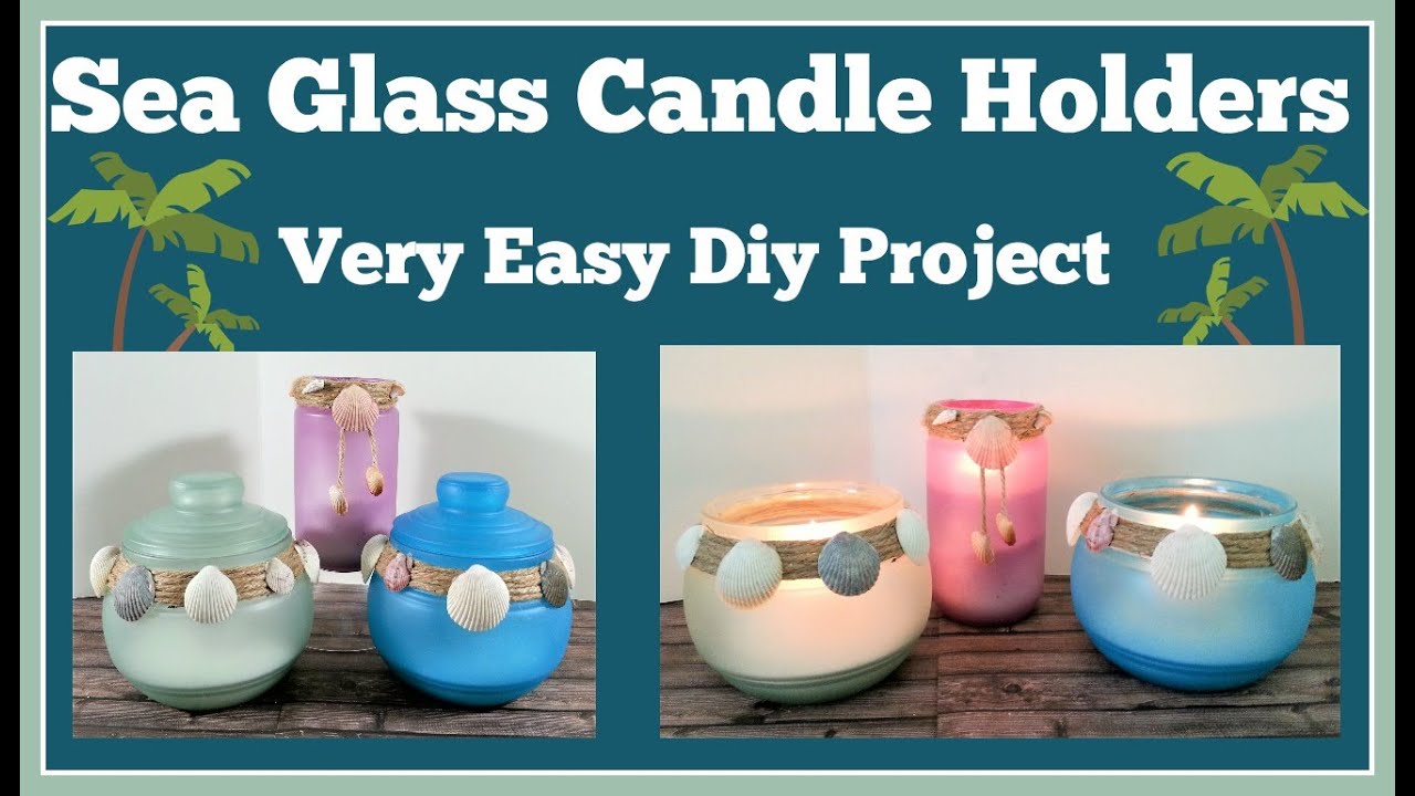 Sea Glass Candle Holder Diy Using Dollar Tree Jars and Old Gravy Jar