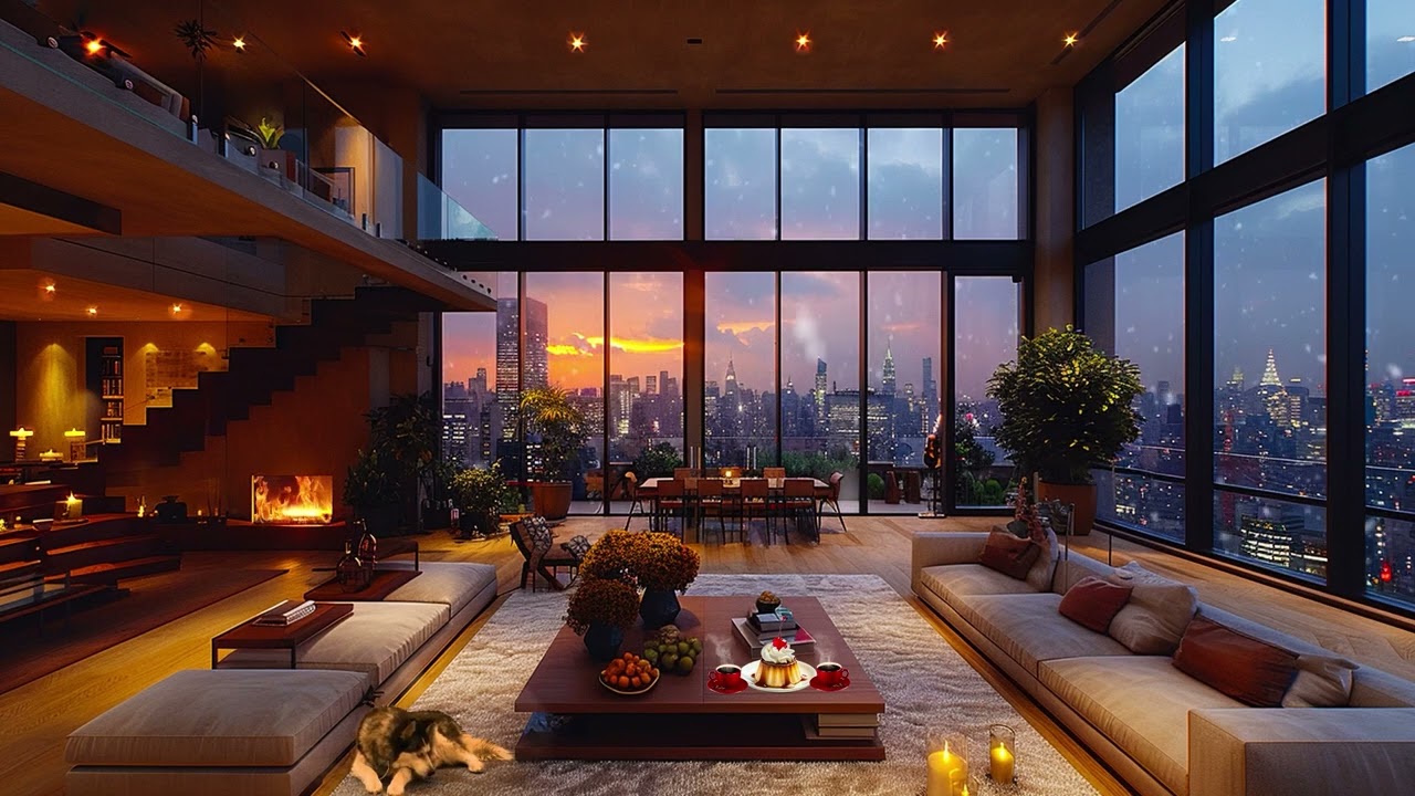 A Peaceful Winter Night ❄️ Luxury Apartment Ambience with Ethereal Jazz Saxophone Music for Relaxing