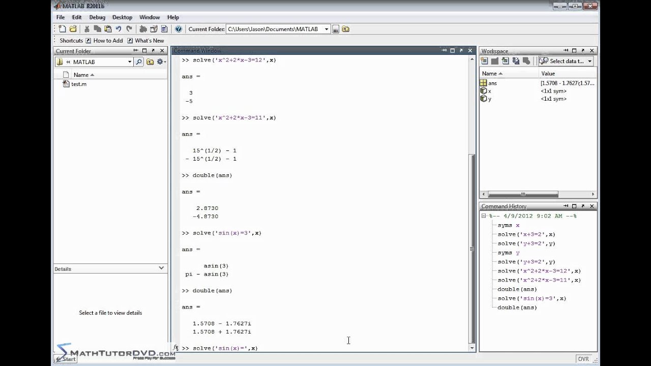 Matlab Essential Skills Sect 35 Solving Algebraic Equations Symbolically