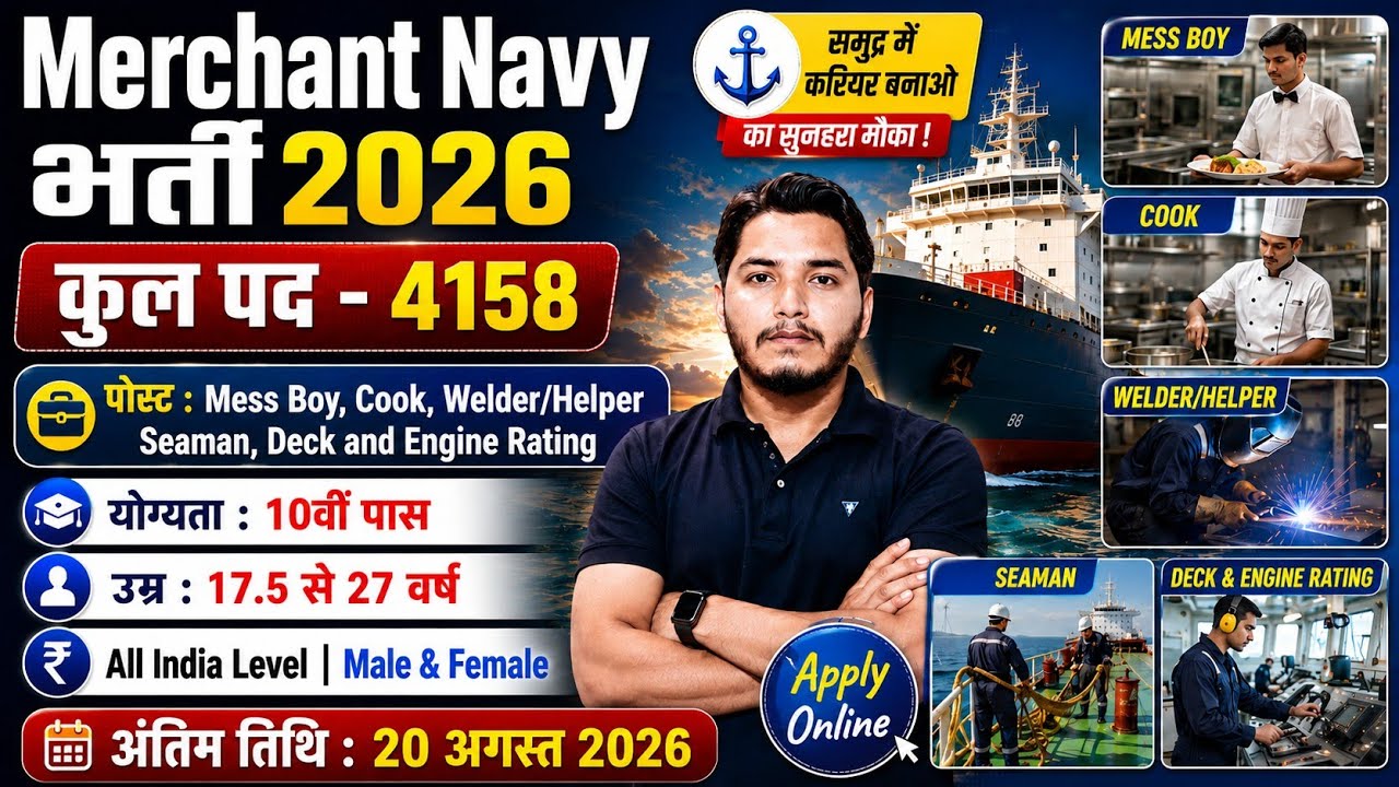 Merchant Navy भर्ती 2026, 10th Pass बिना दौड़ सीधी भर्ती | Merchant Navy Vacancy 2026 | New Vacancy 
