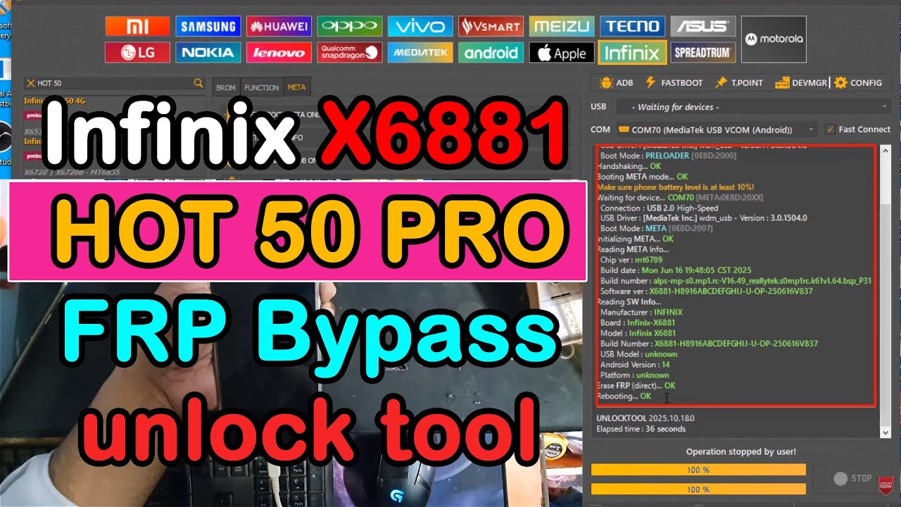Infinix X6881 HOT 50 PRO FRP Bypass unlock tool silent technology