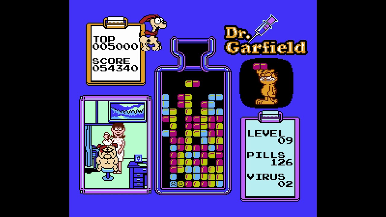 Dr. Garfield (NES/Famicom, Game Boy, Game Boy Color, Mesen HDPacks NES) Gameplay (Dr. Mario clone)