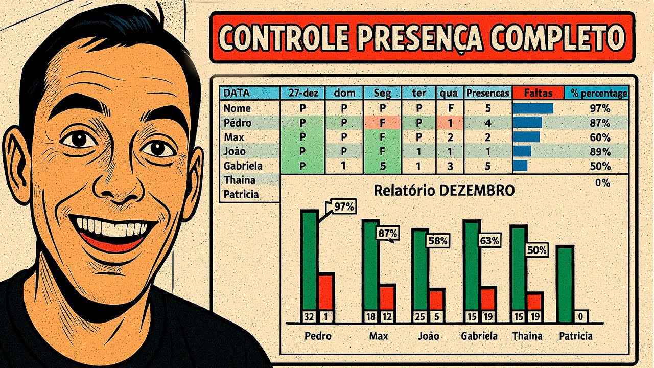 Como Criar Lista de Presen&ccedil;a no Excel com Relat&oacute;rio em Gr&aacute;fico! ✅