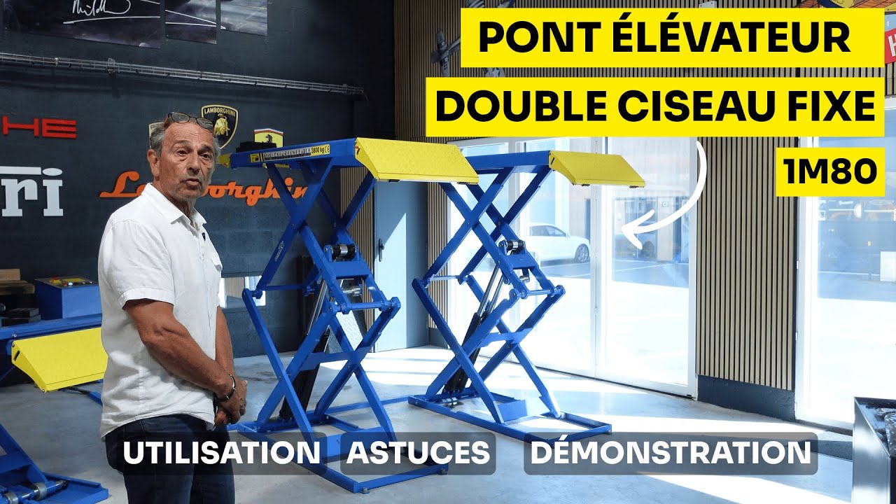 Pont élévateur double ciseau fixe 1m80 - Démonstration et Utilisation
