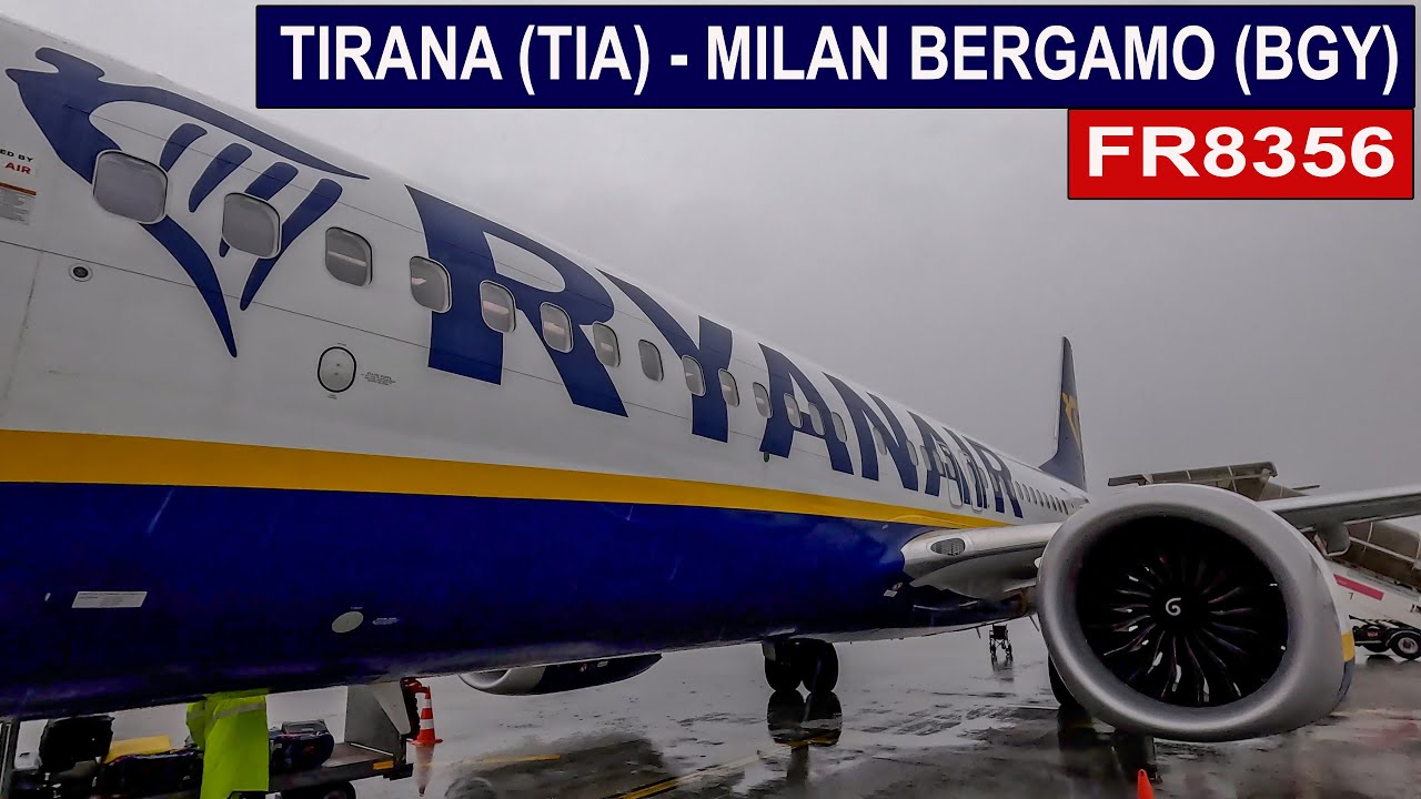 Delayed flight from 🇦🇱 Tirana (TIA) to 🇮🇹 Milan Bergamo (BGY) on a stormy day