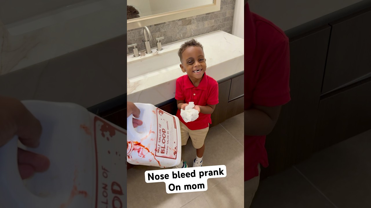 Dad and son does nose bleed prank on mom #shorts