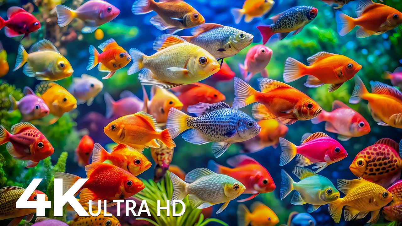 DREAM AQUARIUM 4K - Marine Life, Sea Animals and Coral Reef - Fish Tank Sounds for Deep Sleep #82