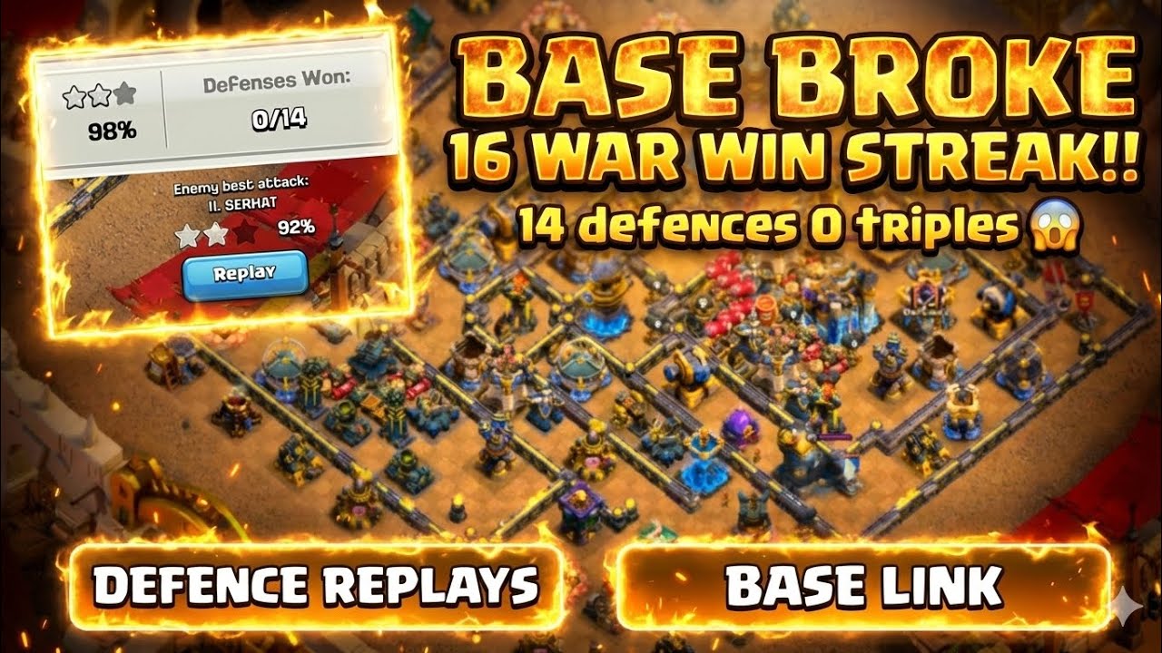 💪14 DEFENCE WINS IN A ROW! 😱 TH18 WAR BASE REMAINED UNDEFEATED! Defence replays + links!