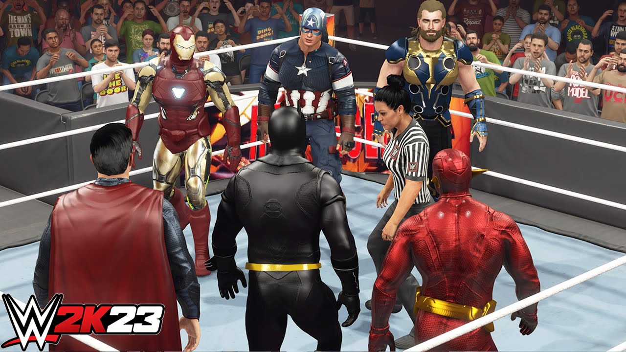 Avengers vs DC Superheroes | Top Heros | Tag Team ELIMINATION Match - WWE 2K23 PS5 [4K]