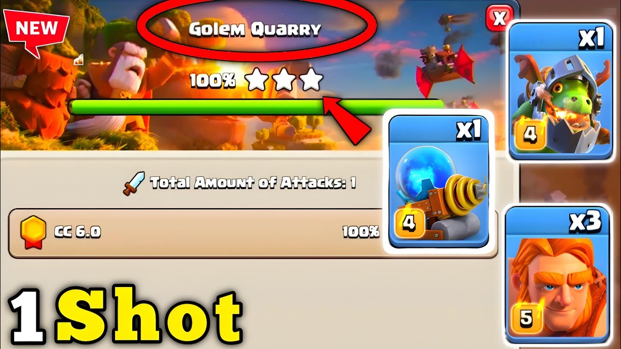 One Shot Max Golem Quarry Attack Strategy in Clan Capital 