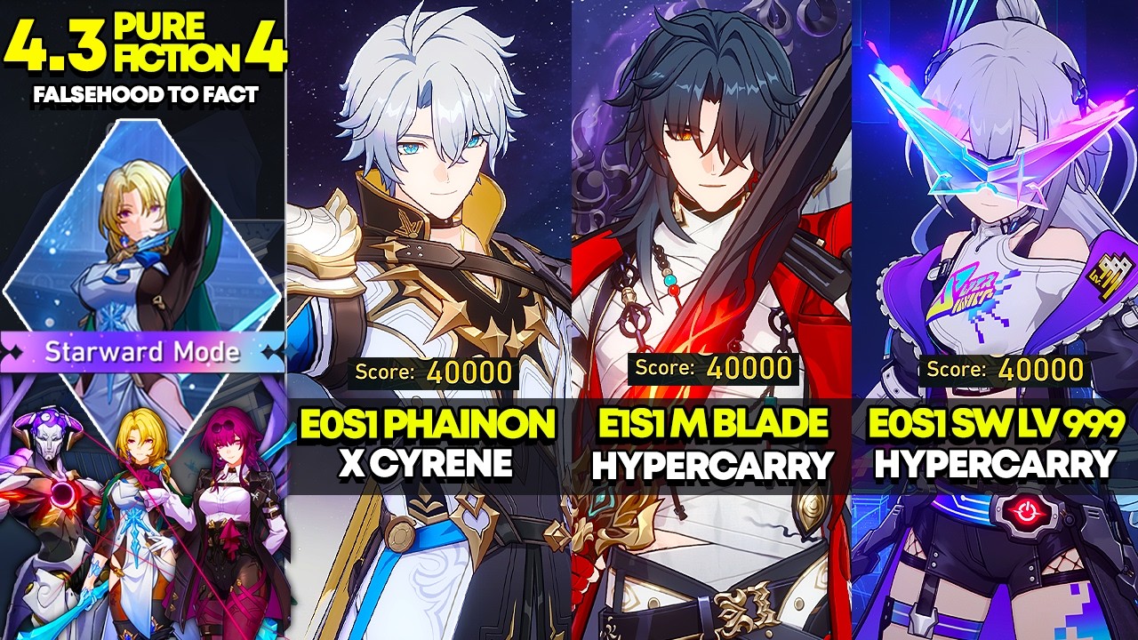 E0S1 Phainon, E1S1 Mortenax Blade, E0S1 SW Lv. 999 | Pure Fiction 4: Starward Mode | HSR 4.3
