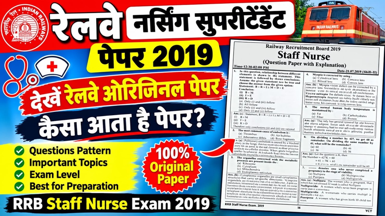 RRB Railway Nursing Superintendent Exam Full Question Paper, Nursing Superintendent Previous Year...
