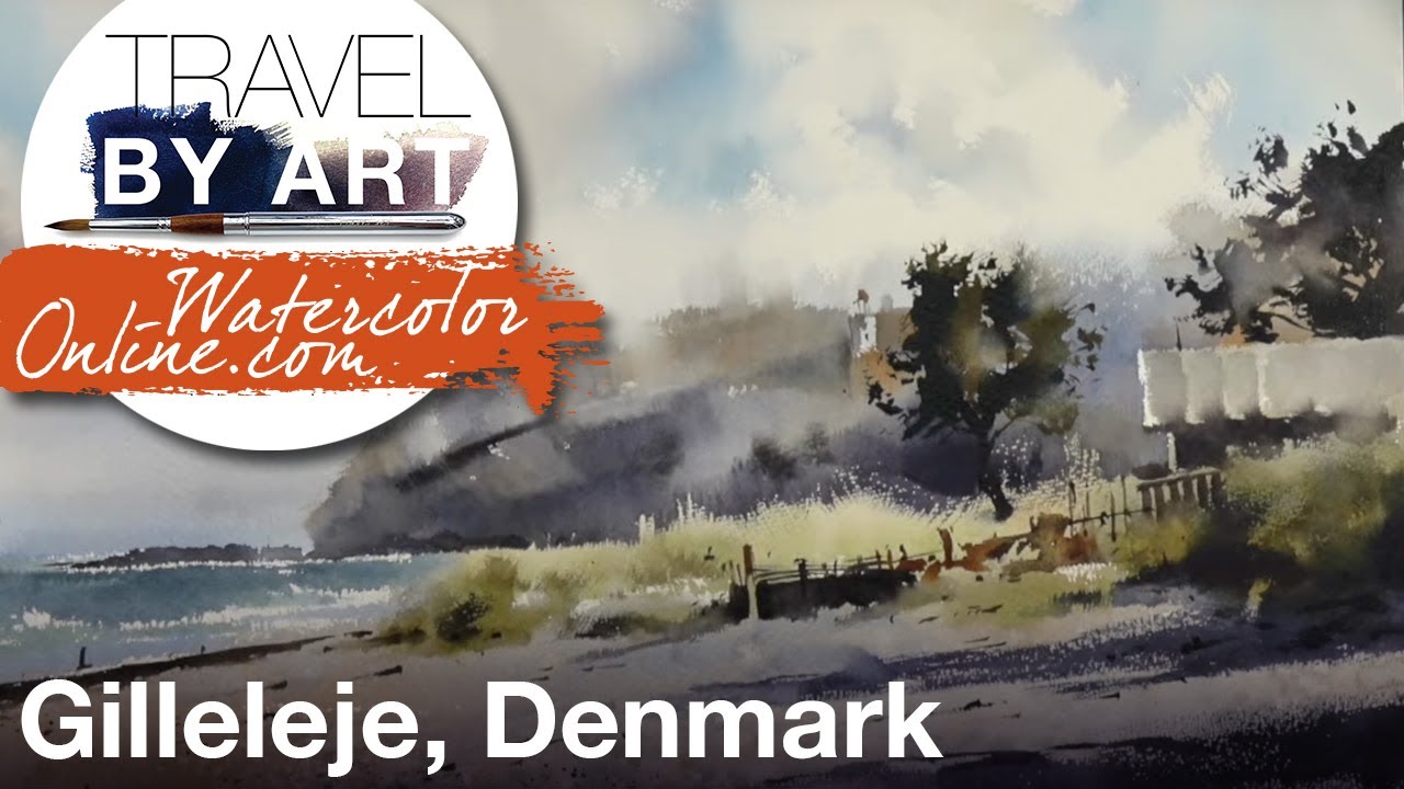 #153 Travel By Art, Ep.28: Nakkehoved Lighthouse, Gilleleje, Denmark (Watercolor Landscape Tutorial)