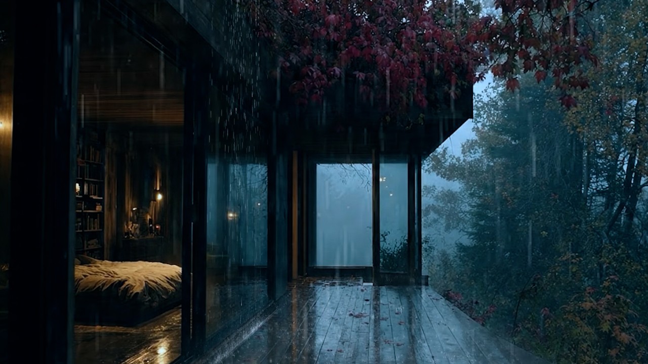 The Sound of Heavy Rain in a Cabin in the Middle of the Forest🌧️🌲| Calm mind, insomnia, Deep sleep
