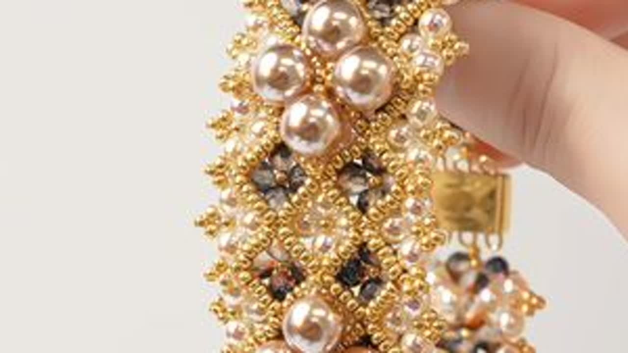 掌上明珠-宽版珍宝手镯新版教程分享 戴上手满满的高级感，出片率杠杠～#diy #串珠手链 #串珠教程 #手链控 #自制首饰
