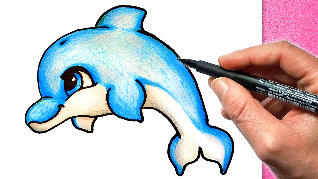 איך לצייר דולפין חמוד 🐬 בשיטה קלה למתחילים- שלב אחר שלב 💙 ציורים חמודים למתחילים (2021)