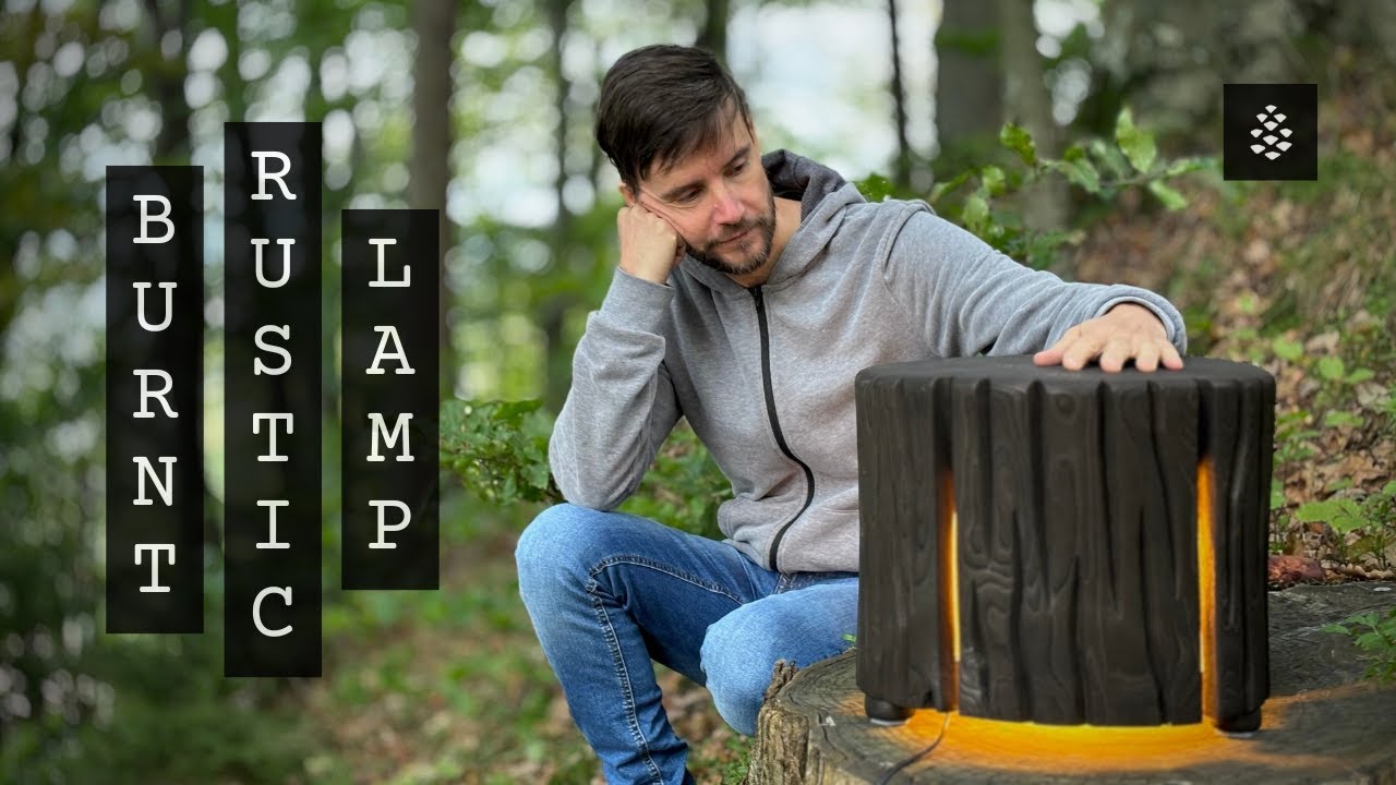 I made burnt rustic bedside lamp from rotten chestnut log with MANPA tools