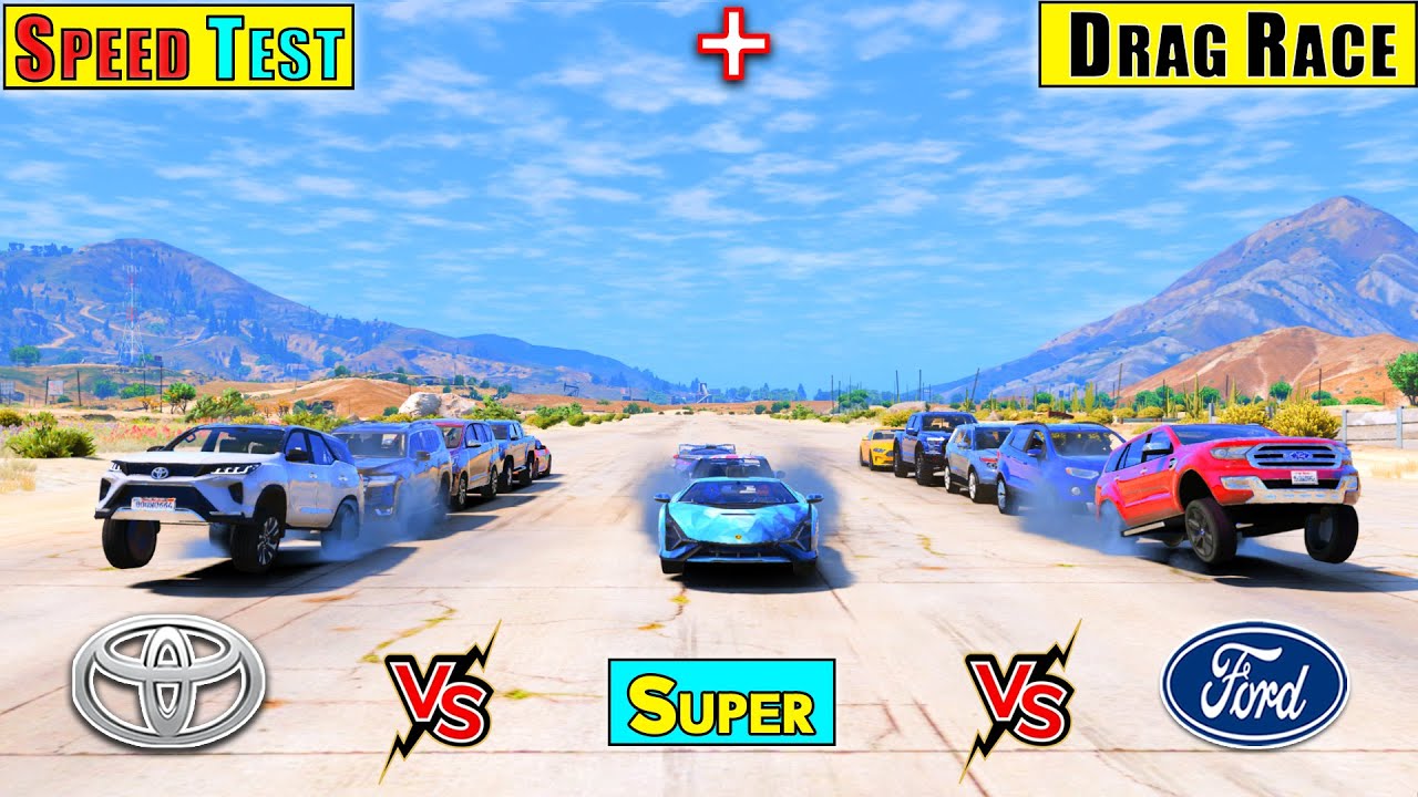 GTA 5 : TOYOTA VS FORD VS SUPER CARS TOP SPEED TEST + HIGHWAY DRAG RACE