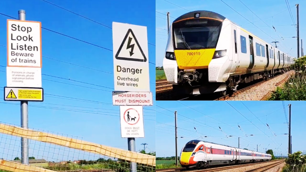 Azuma and Thameslink Trains at Jiggs Lane (Footpath) Level Crossing