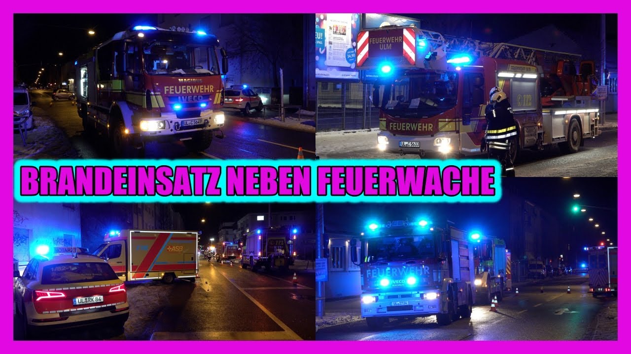 Ulm 🔥 🚒 🚑 🚓 Brandeinsatz unmittelbar neben der Feuerwache - Feuerwehr kann Feuer zügig löschen
