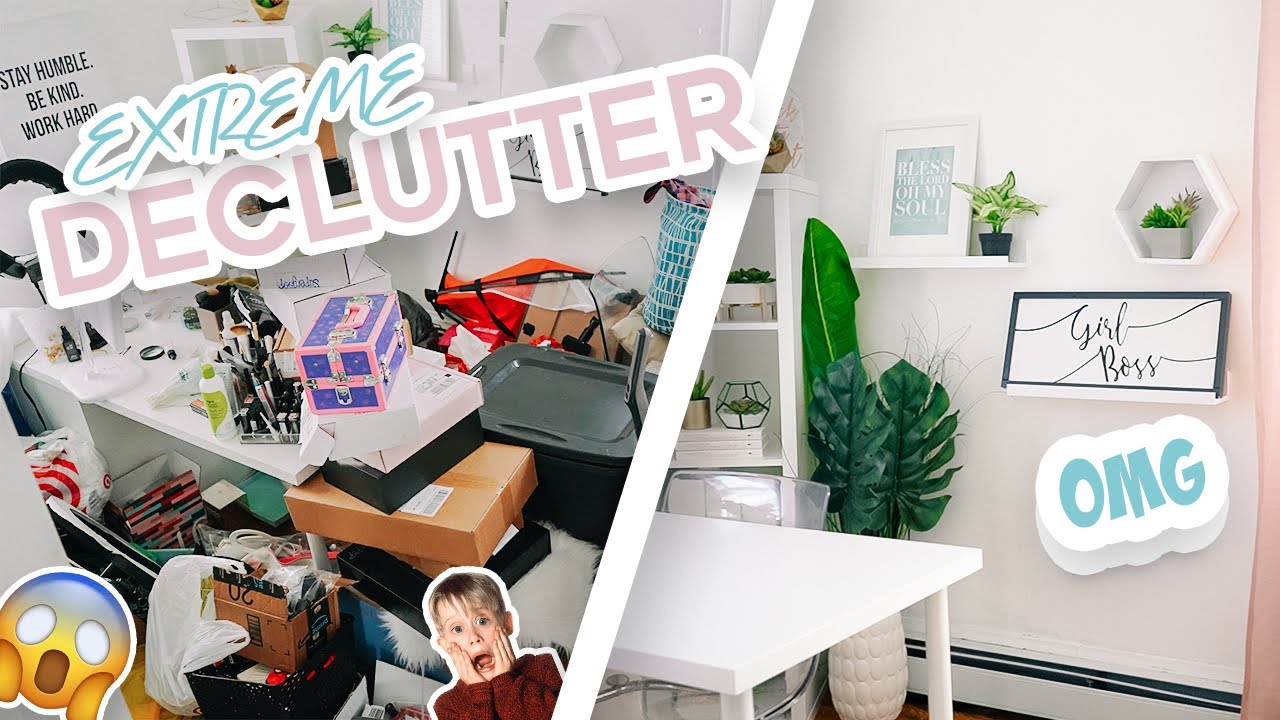 EXTREME DECLUTTER, ORGANIZE & TRANSFORM MY OFFICE! | MOTIVATIONAL DECLUTTER | PURGE + CLEAN WITH ME