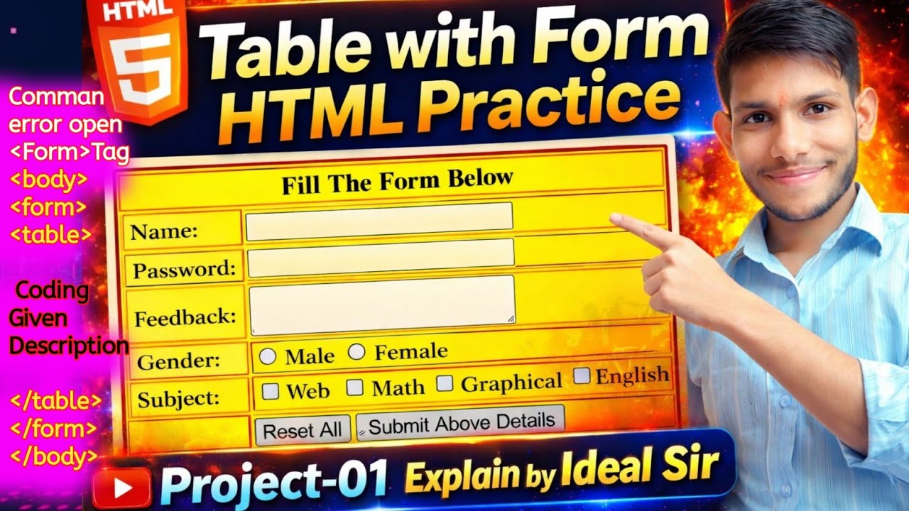 HTML Table With Form Practice Project|O level |M2R5|Web Design|Explain By Ideal Sir| #video#computer
