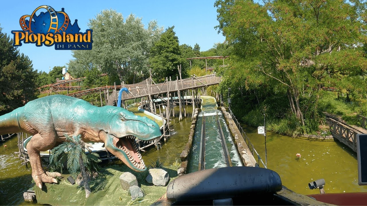 DinoSplash | Plopsaland de Panne | Water Flume Ride onride POV