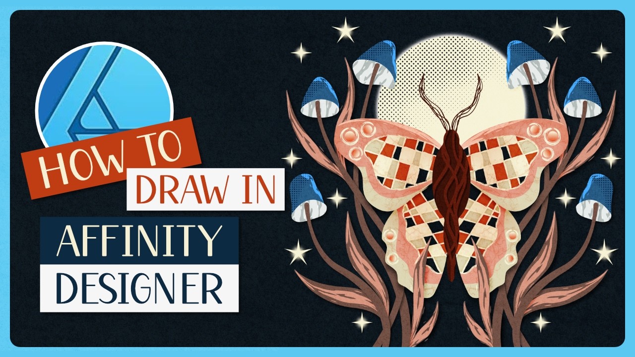 Digital drawing tutorial in Affinity Designer 2 | Magical moth illustration