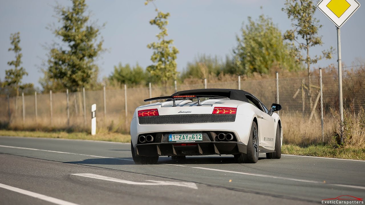 2x Lamborghini Gallardo LP570-4 Spyder Performante - Powerslides, LOUD Accelerations & Drag Races !